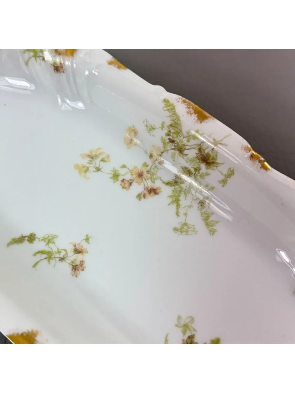 Antique Haviland Limoges France Porcelain Celery Tray Gold Floral Relish Dish